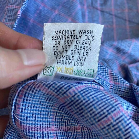 Bugatchi Blue Pink Stripes with Subtle Swirl Print Men Dress Shirt Size XL Work - Picture 6 of 9